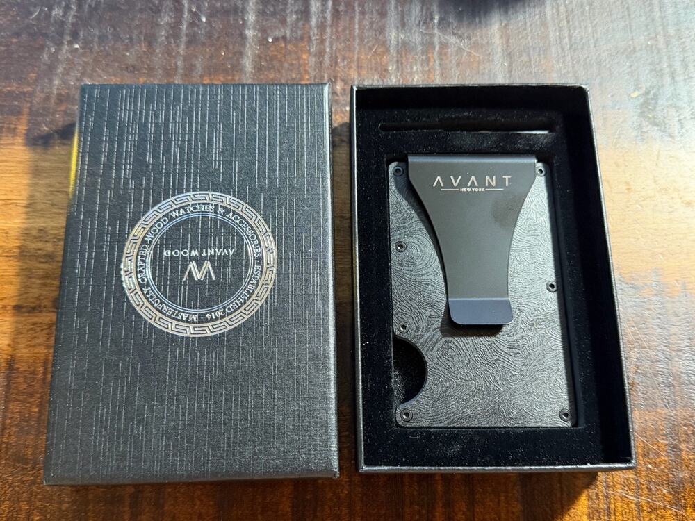 Avant Wood Minimalist Metal Wallet Card Holder with Money Clip Black